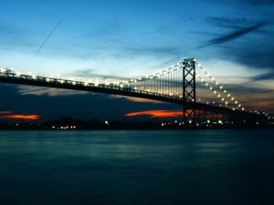 Ambassador Bridge at dawn or dusk
