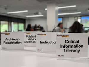 photo of table discussion signs at 2022 Kaleidoscope Program site visit, Arizona State University