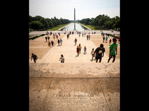 closeup of "I Have a Dream" carved into National Mall in DC